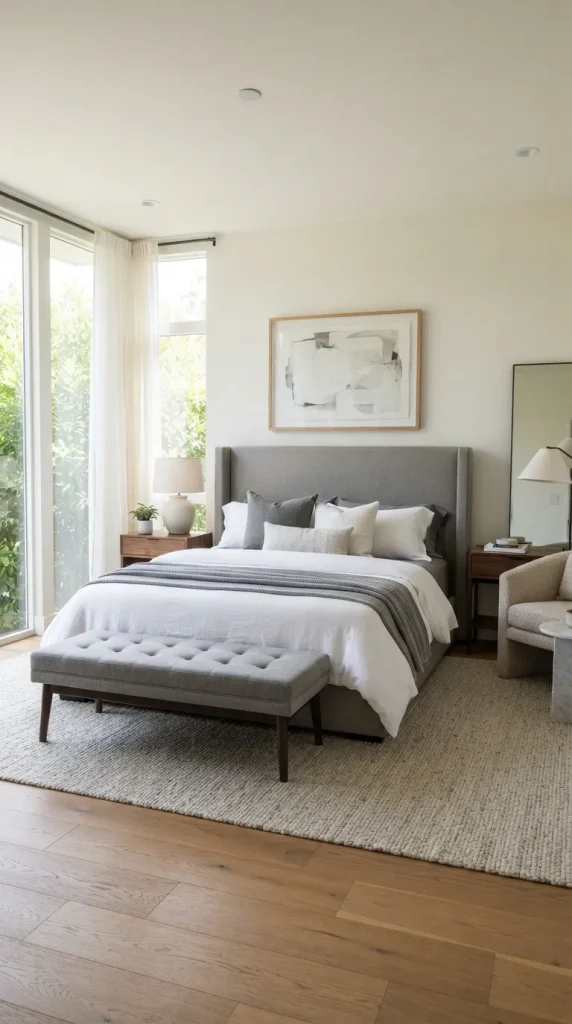 Add a Gray Bench at the Foot of the Bed