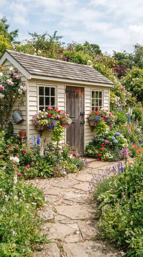 Backyard Shed With Window Boxes