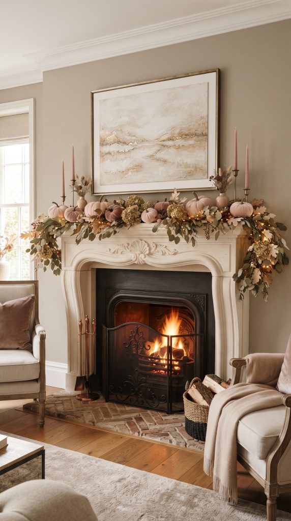 Decorate a Pink Fall Mantel