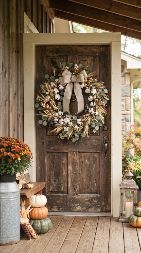Farmhouse Cotton and Wheat Wreath