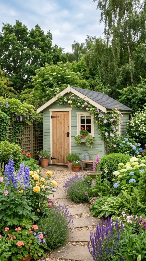 Green Shed That Blends With the Garden