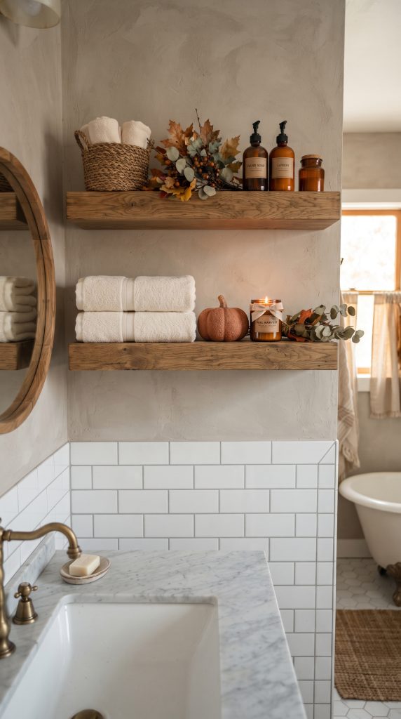 Style a Cozy Fall Bathroom Shelf