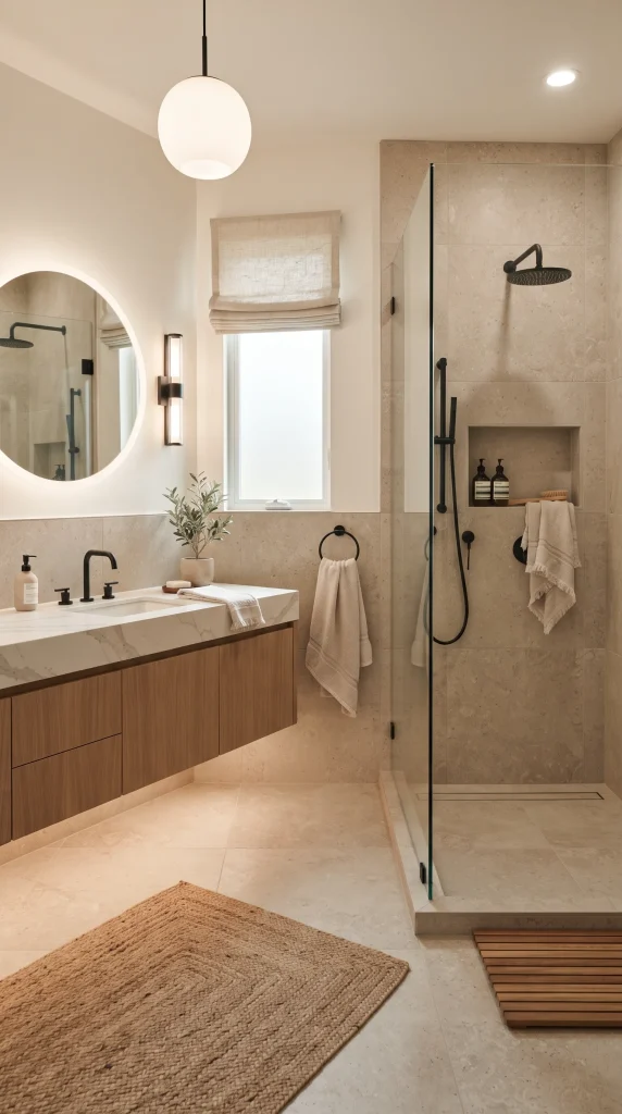 Use Beige Stone-Look Tiles